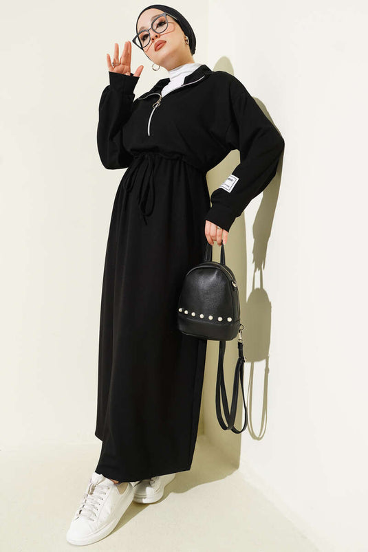 Robe Loisha ornée d'un demi-zip, noire