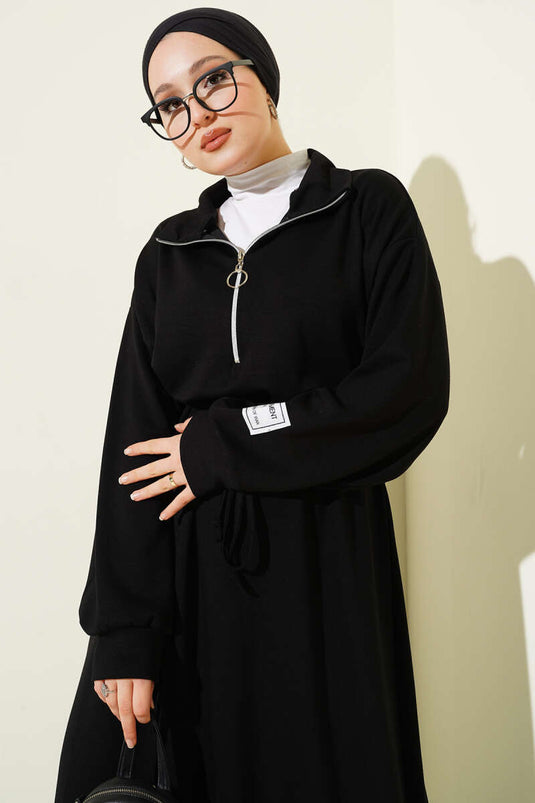 Robe Loisha ornée d'un demi-zip, noire