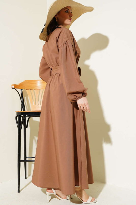 Abito Terikoton con maniche a palloncino e mezza cerniera color latte