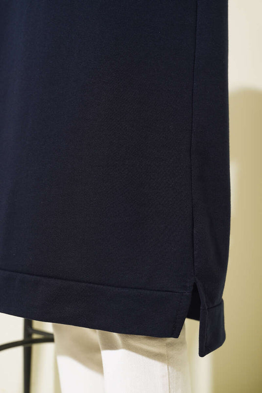 تونيك طويل أساسي بنصف سحاب باللون الأزرق الداكن