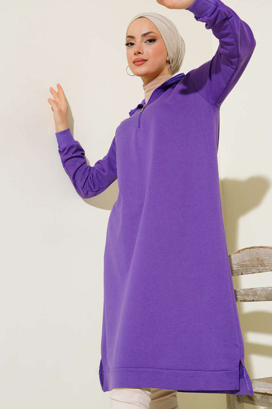 Tunique Longue Basique Demi-Zip Lilas