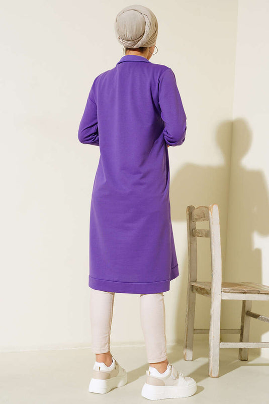 Tunique Longue Basique Demi-Zip Lilas