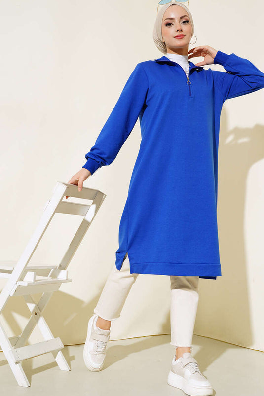 Einfache lange Tunika mit Sakkos mit halbem Reißverschluss