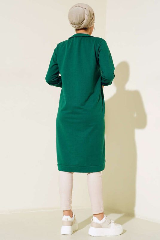 Tunique longue basique à demi-fermeture éclair vert émeraude
