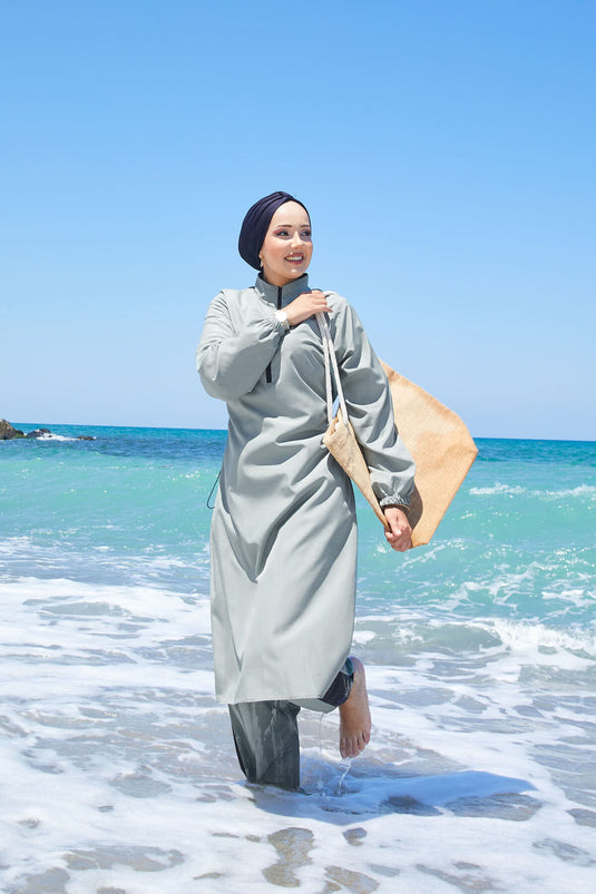 Yarım Fermuarlı Beli Ayarlanabilir Tesettür Mayo Mint