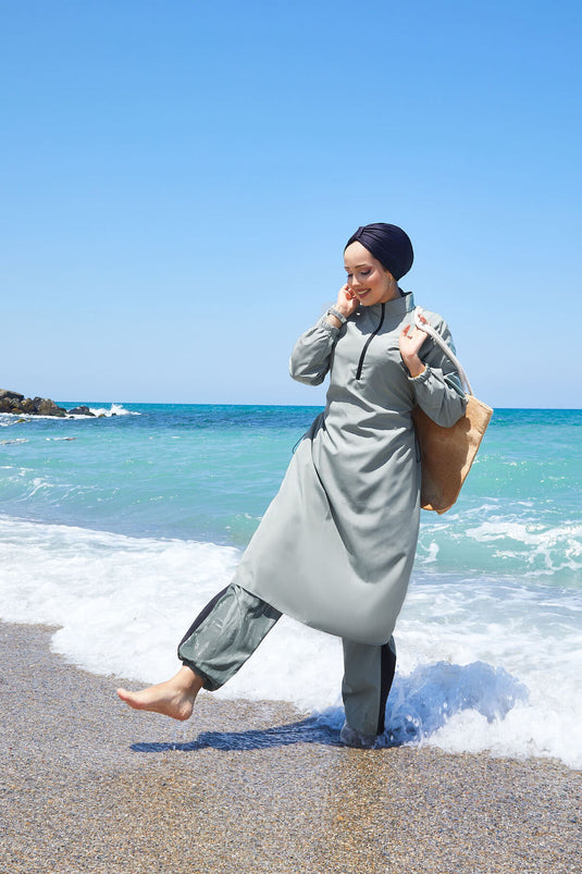 Yarım Fermuarlı Beli Ayarlanabilir Tesettür Mayo Mint