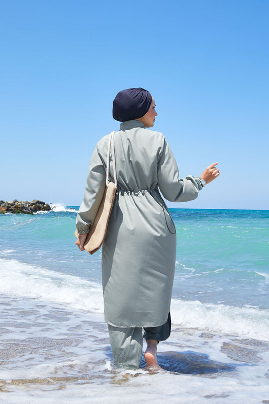 Yarım Fermuarlı Beli Ayarlanabilir Tesettür Mayo Mint