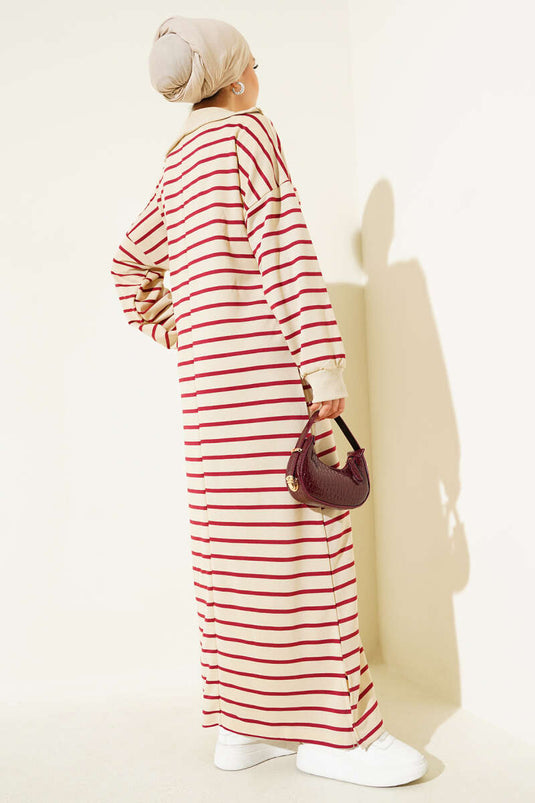 Robe décontractée rayée bordeaux à demi-zip