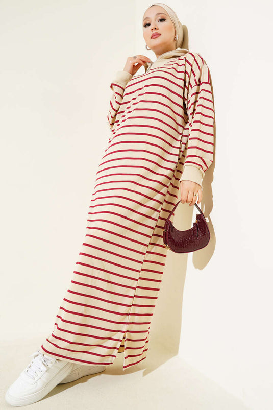 Robe décontractée rayée bordeaux à demi-zip