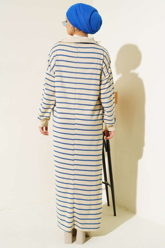 Robe décontractée rayée indigo à demi-zip