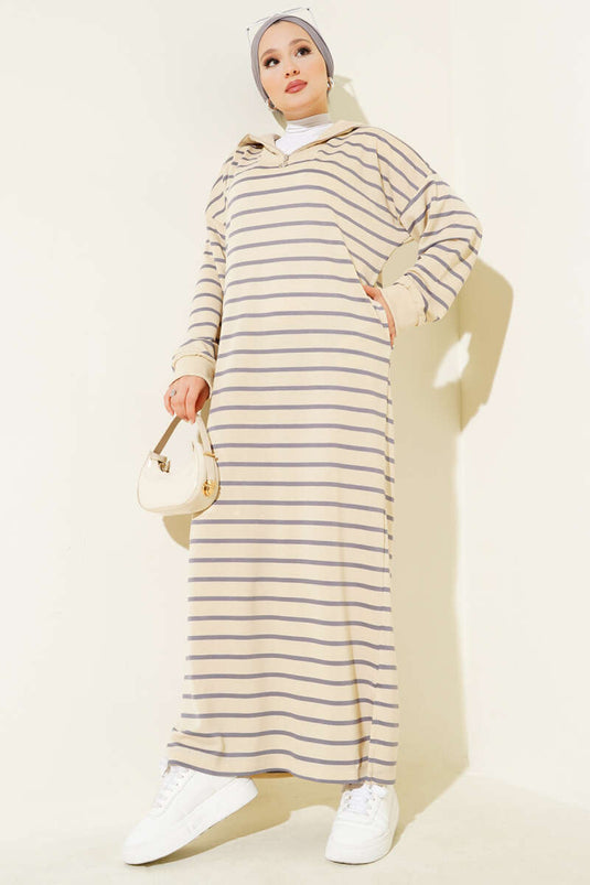 Robe décontractée rayée à demi-fermeture éclair, couleur gris ardoise