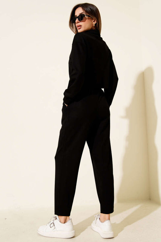 Ensemble deux pièces court à demi-zip, noir