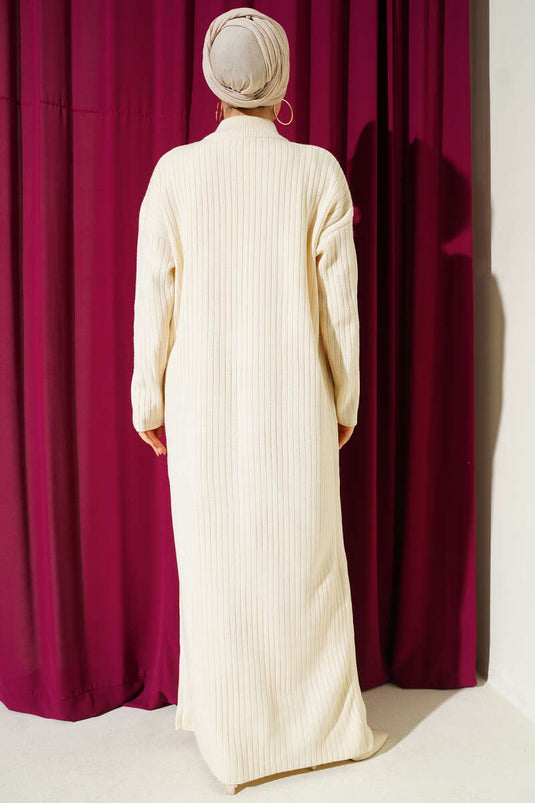 Robe en maille côtelée à demi-zip couleur pierre