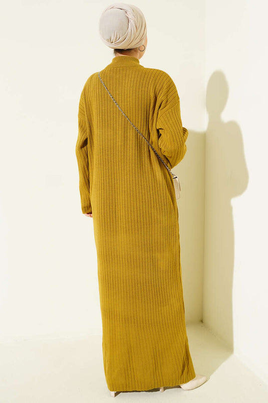 Robe en maille côtelée à demi-zip vert olive