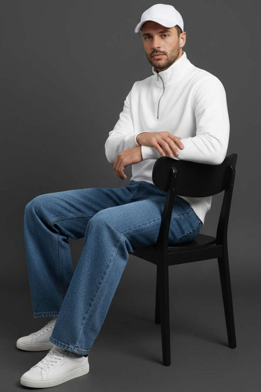 Sweat-shirt homme à demi-zip, écru