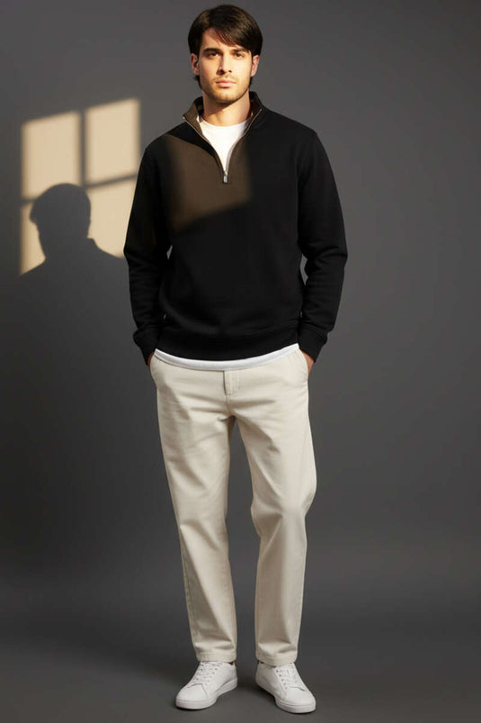 Sweat-shirt à demi-zip pour homme, noir