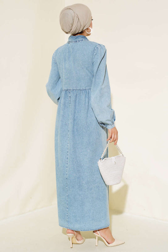 Jeanskleid mit halbem Reißverschluss und Tasche, Denimblau