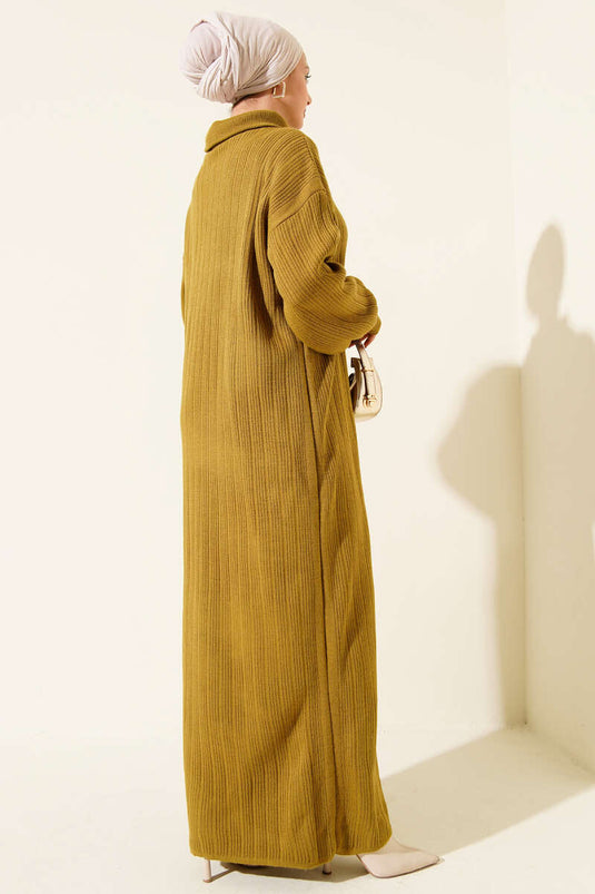 Robe en maille côtelée à demi-zip vert olive