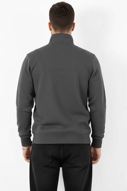 Yarım Fermuarlı İki İpli Erkek Sweatshirt Antrasit