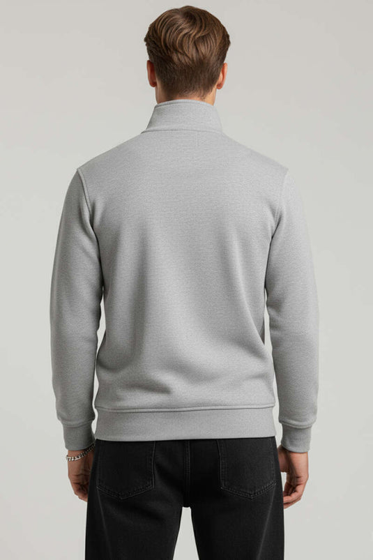 Yarım Fermuarlı İki İpli Erkek Sweatshirt Gri