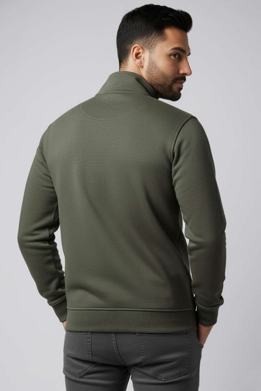 Sweat-shirt homme à demi-zip et deux cordons de serrage, kaki