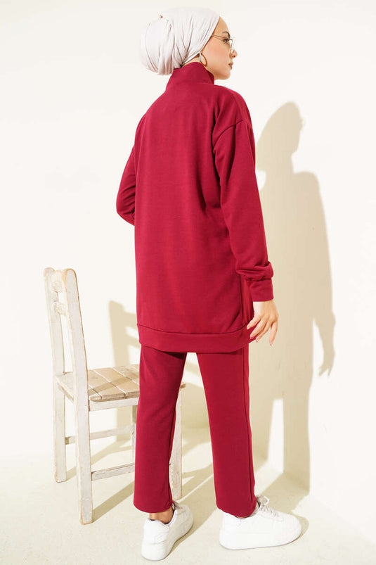 Two-Piece Set with Half-Zip, Two-Drawstring, Burgundy