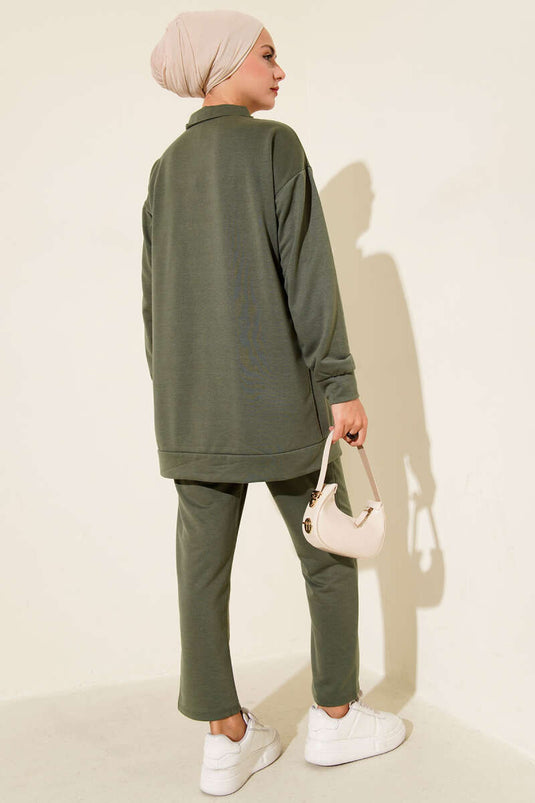 Two-Piece Set with Half-Zip and Two-Drawstring, Khaki