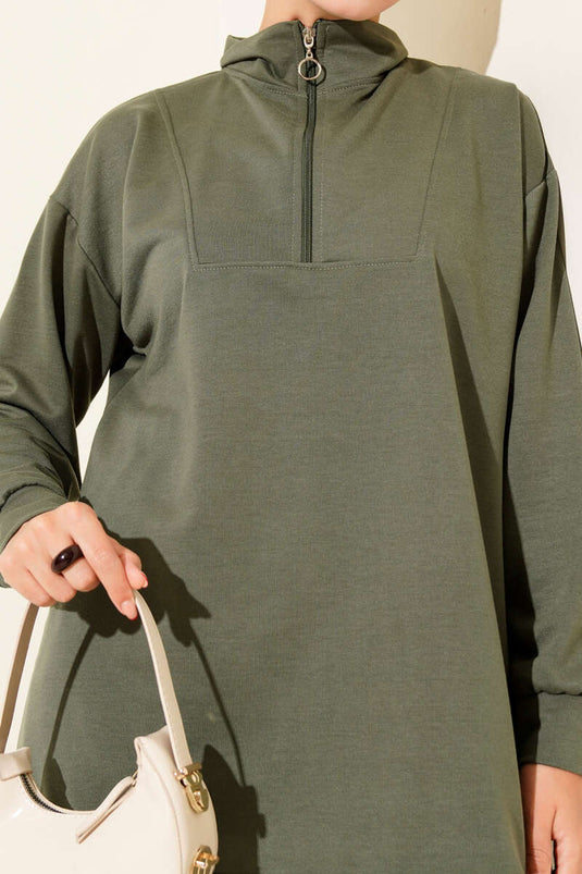 Two-Piece Set with Half-Zip and Two-Drawstring, Khaki