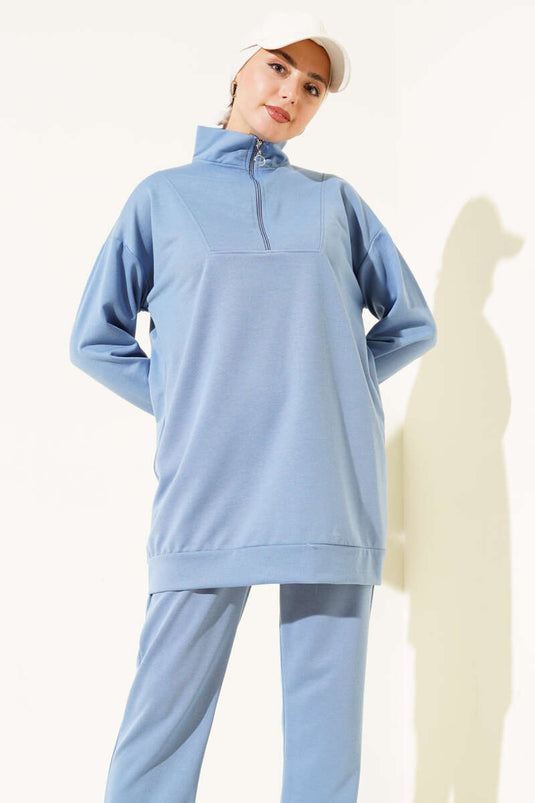 Half-Zip Two-Drawstring Two-Piece Set Indigo