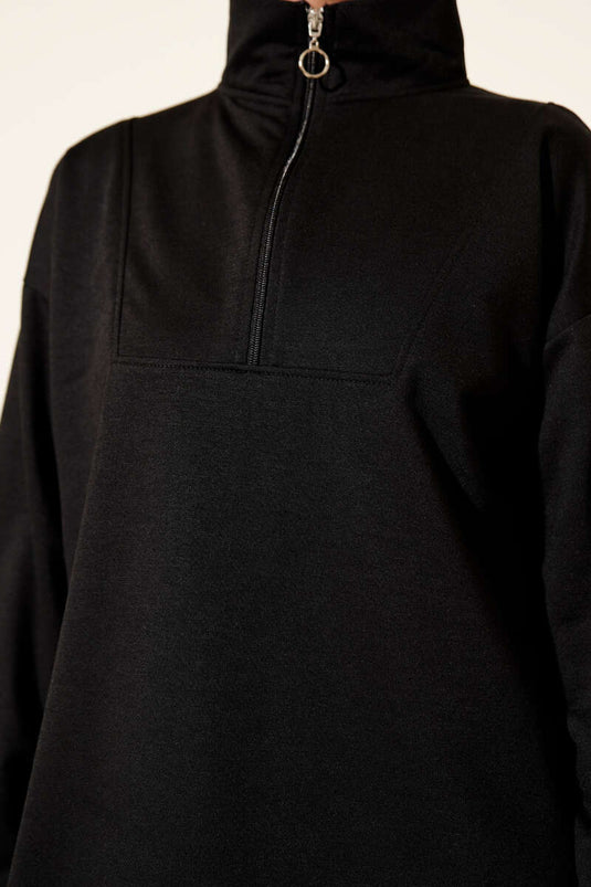 Two-Piece Set with Half-Zip and Two-Drawstring, Black