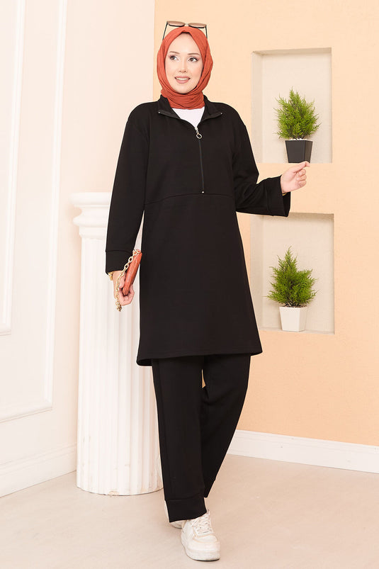 طقم أويشو الثنائي بنصف سحاب - أسود