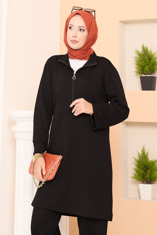 طقم أويشو الثنائي بنصف سحاب - أسود