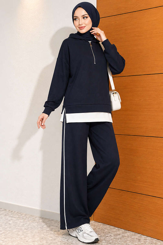 Hoodie Met Halve Rits In Navyblauw