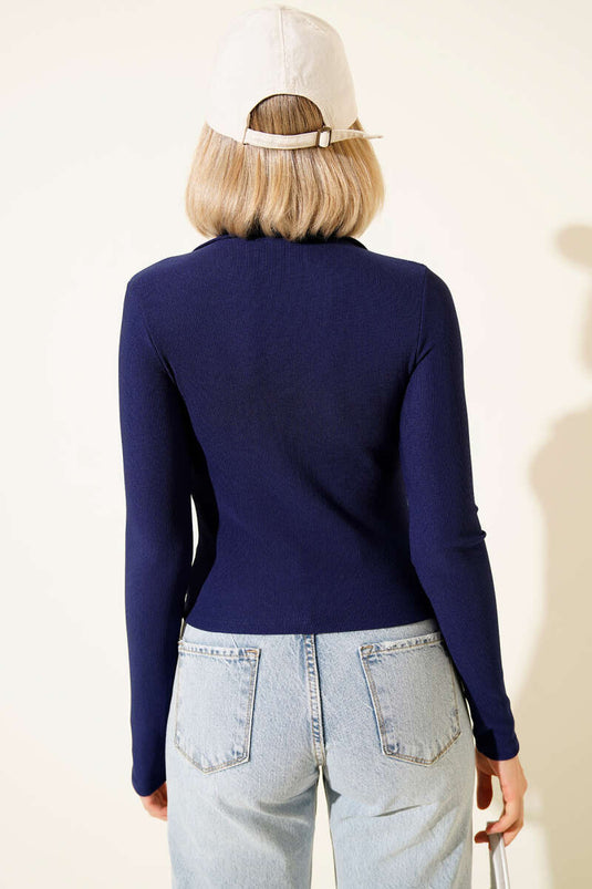 بلوزة كورسيه بنصف سحاب، لون كحلي