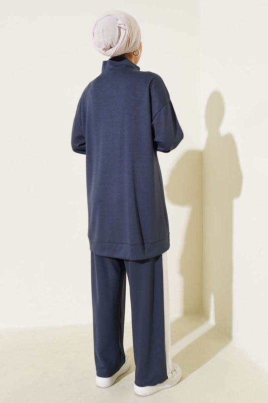 Costume deux pièces rayé Loysha à demi-fermeture éclair, couleur fumée