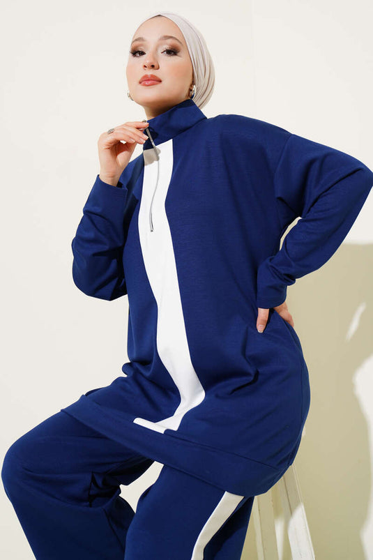 Ensemble deux pièces Loysha rayé bleu marine à demi-fermeture éclair