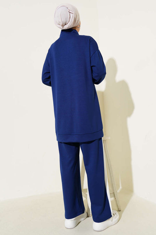 Ensemble deux pièces Loysha rayé bleu marine à demi-fermeture éclair