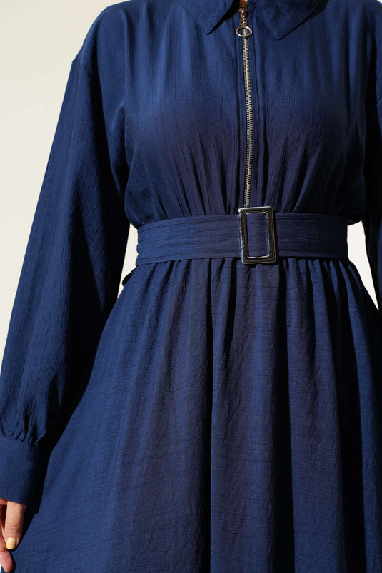 Robe Mevlana à demi-fermeture éclair bleu marine