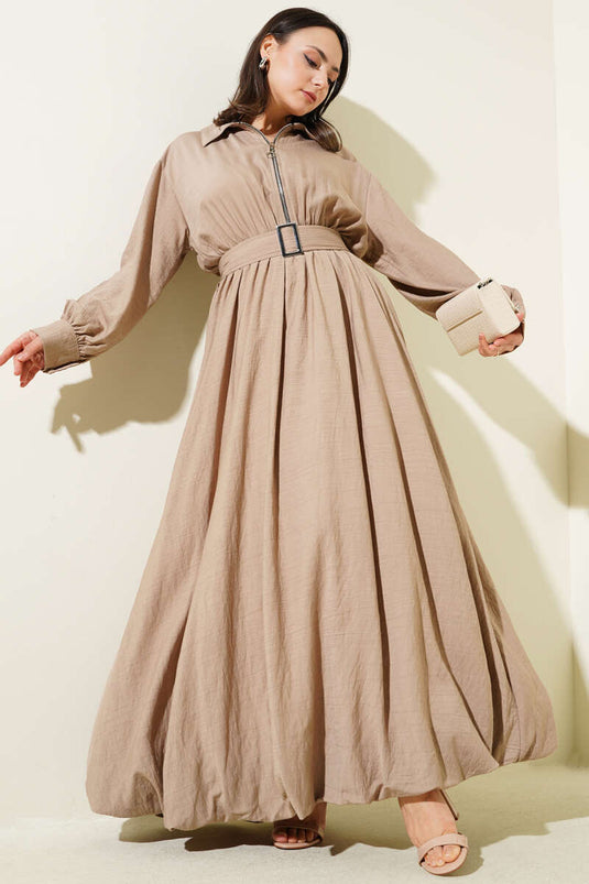 Mevlana-Kleid mit halbem Reißverschluss, Nerz