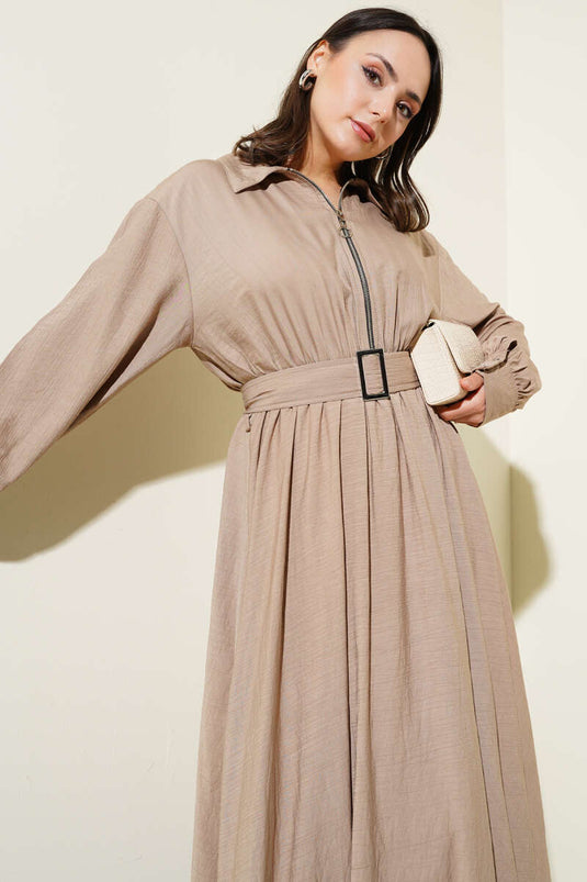 Mevlana-Kleid mit halbem Reißverschluss, Nerz