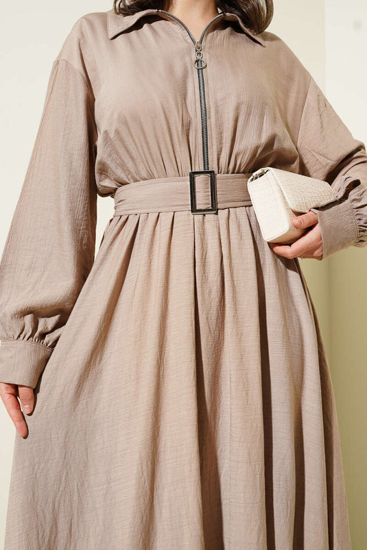 Mevlana-Kleid mit halbem Reißverschluss, Nerz