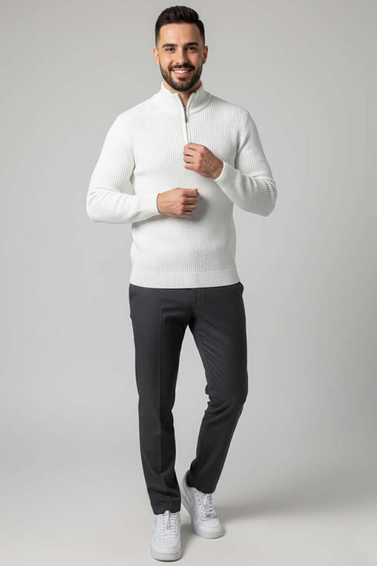 Pull en maille à demi-zip pour homme, écru