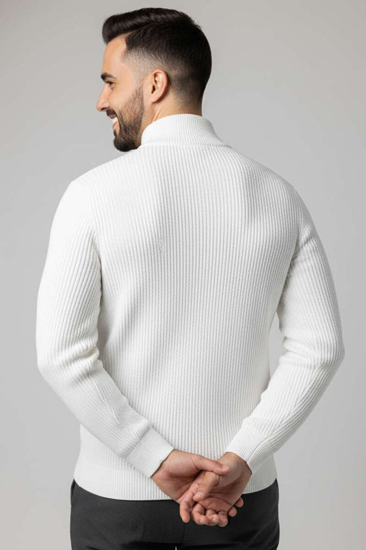 Pull en maille à demi-zip pour homme, écru