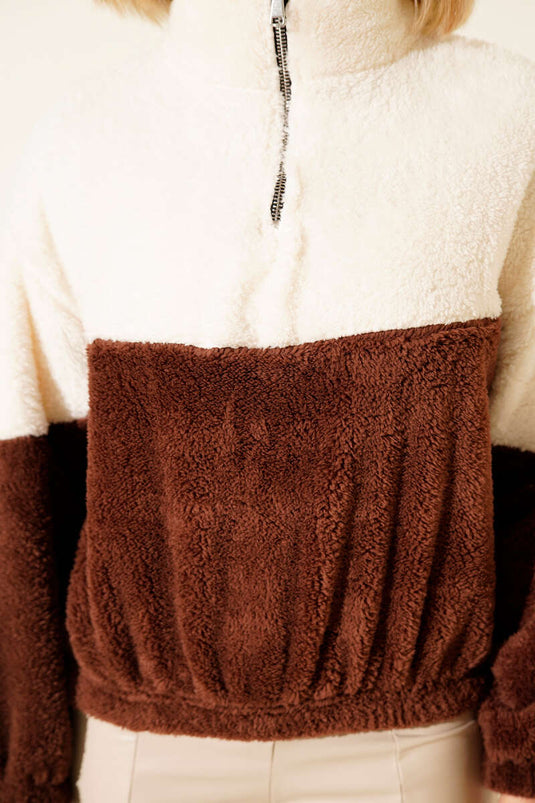 سترة صوفية بنصف سحاب، بني