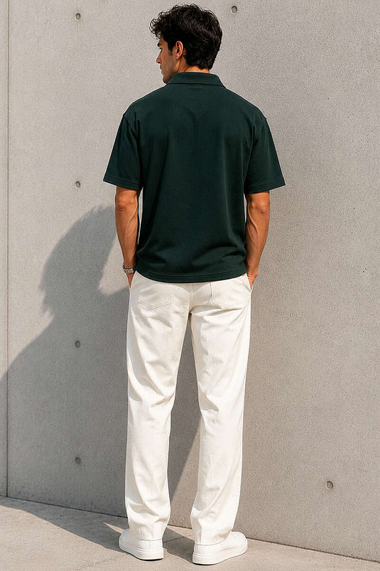 T-shirt homme col polo à demi-fermeture éclair vert olive