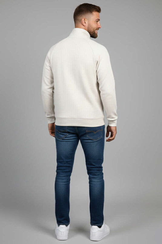 سويت شيرت رجالي بسحاب نصف طويل من قماش الغوص بلون بيج