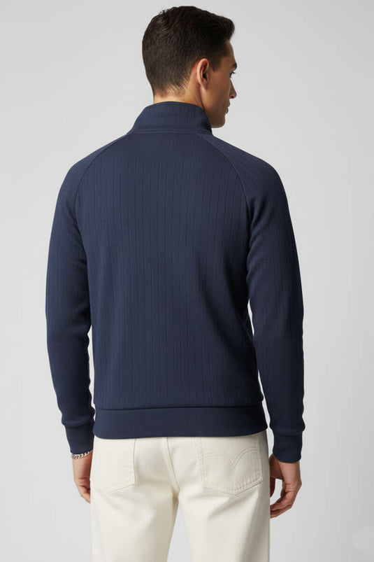 سويت شيرت رجالي بنصف سحاب، لون أزرق داكن