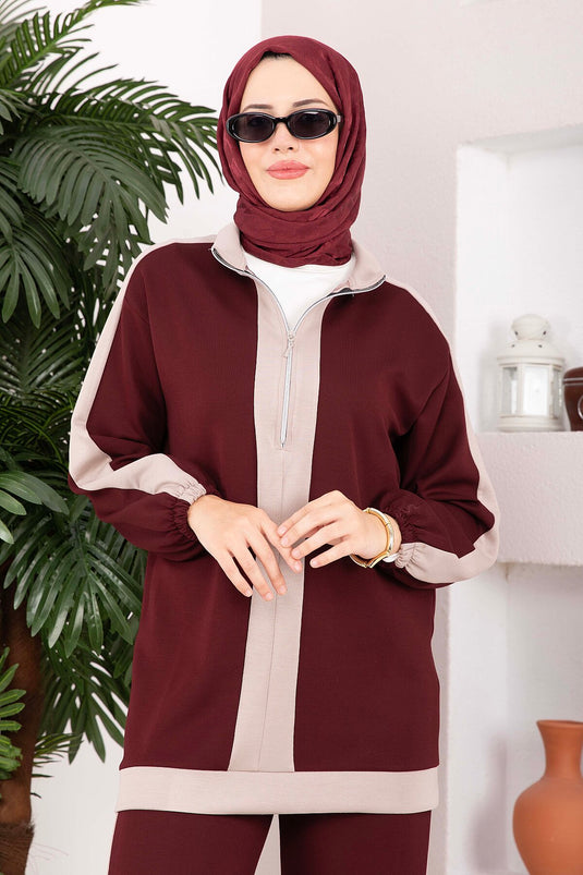 Completo Sportivo Due Pezzi Con Mezza Zip Bordeaux