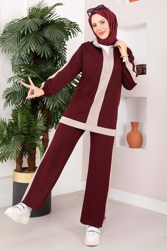 Completo Sportivo Due Pezzi Con Mezza Zip Bordeaux