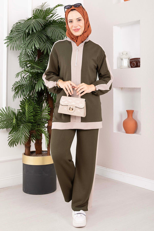 Completo Sportivo Due Pezzi Con Mezza Zip Khaki